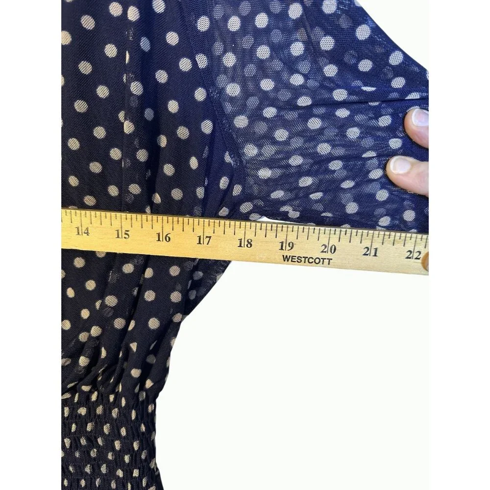 Kate & Lily Blue White Polka Dot V-Neck‎ Midi Dress Elbow-Length Sleeves Size 16